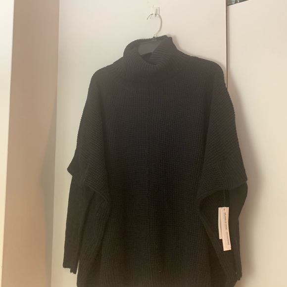 Lord & Taylor Black Waffle Knit Turtleneck Poncho - Picture 5 of 10